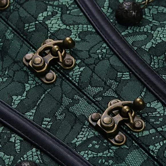 Brand new Women's Spiral Steel Boned Steampunk Gothic Bustier Corset, Green - Picture 4 of 7